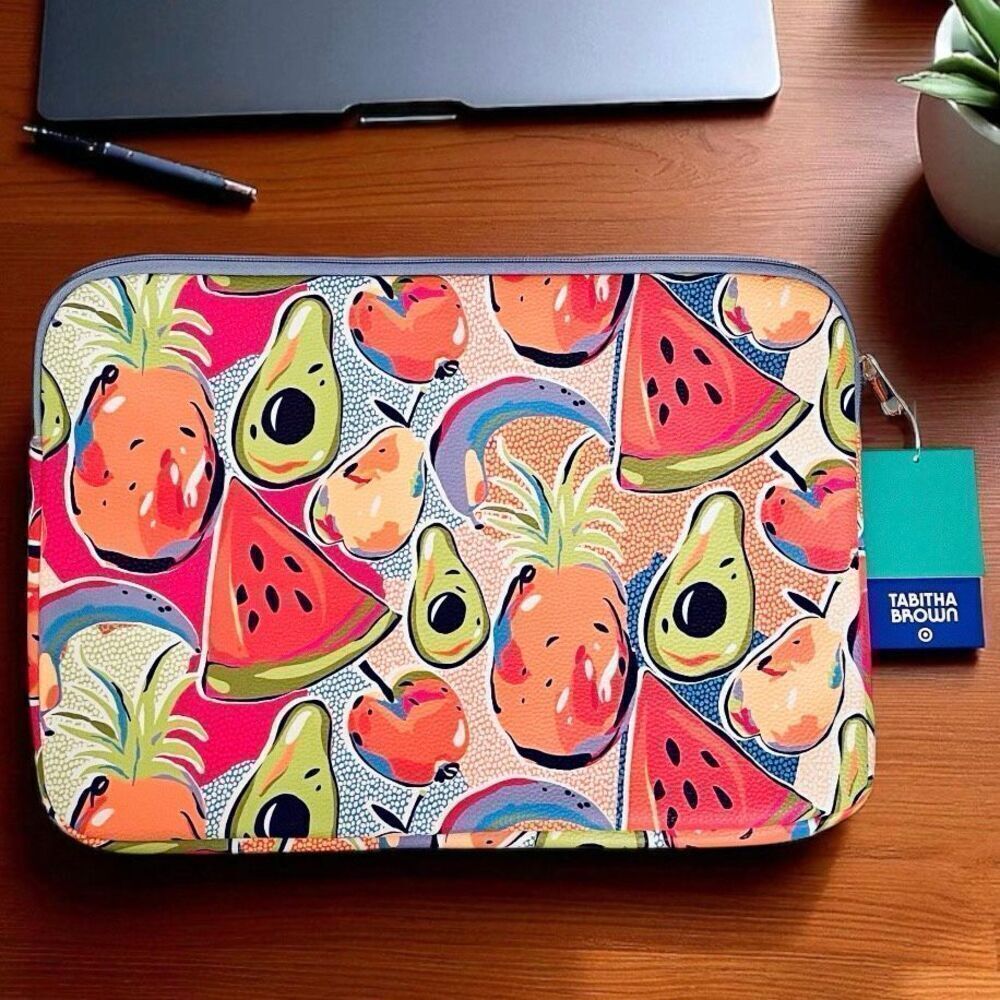 NWT Tabitha Brown 15" Tech Sleeve Laptop, Tablet Colorful Fruit Print Cover